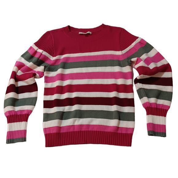 LOFT Pullover Sweater Top Size MediumP Cotton Blend Colorful Stripes - Picture 9 of 9